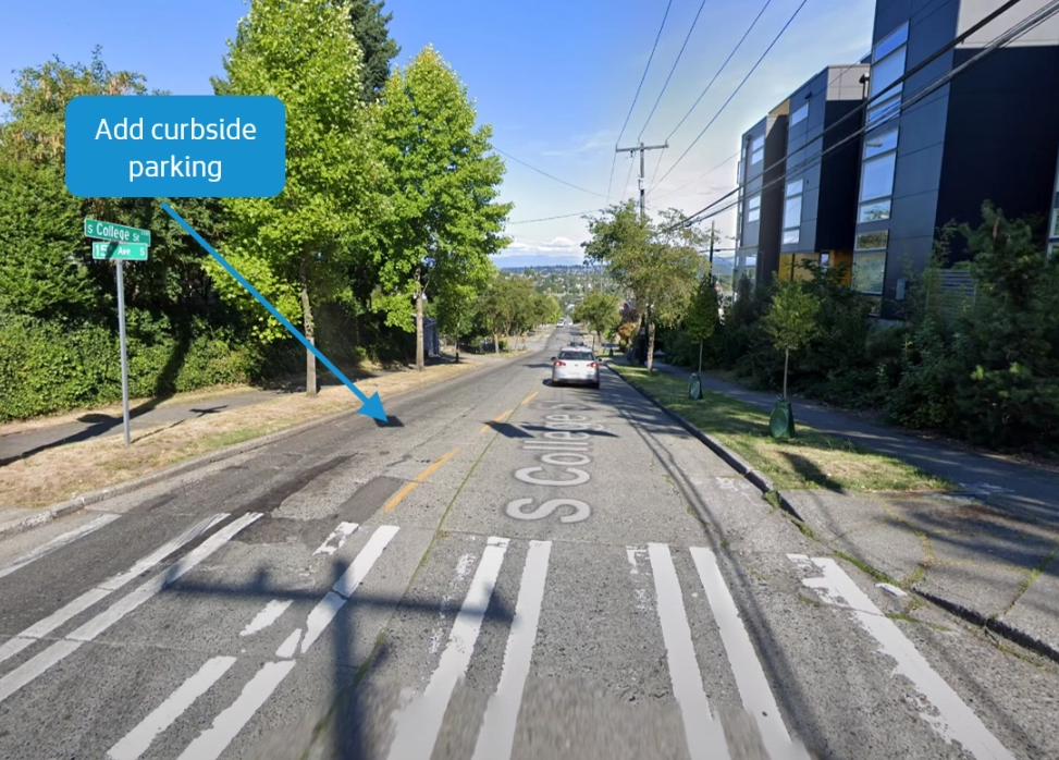 Looking down S College Street where new curbside car parking is proposed.