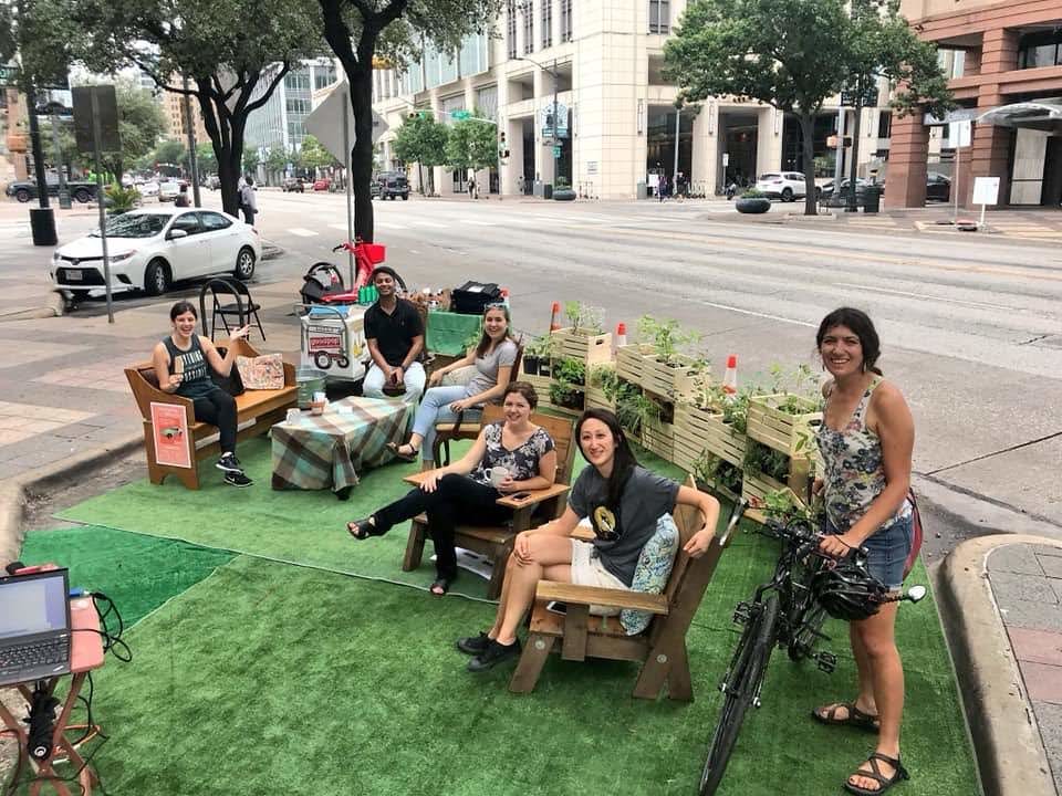 Turf, planters and furniture