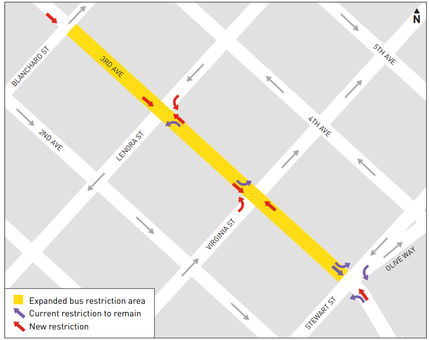 A graphic showing three more blocks of restrictions on through traffic along Third Avenue