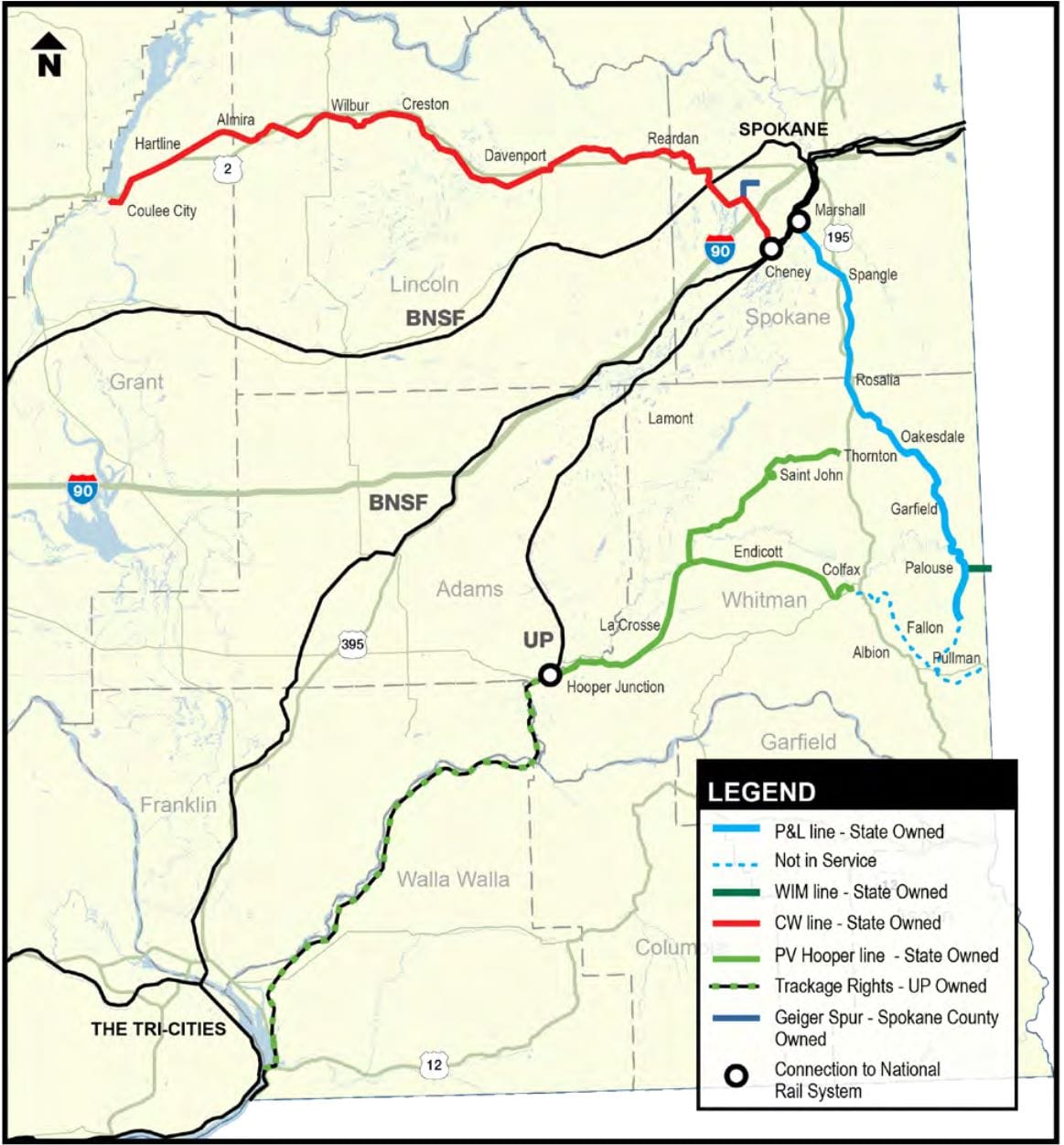 The PCC line runs from Palouse to the Spokane area to Coulee City, just below the Coulee Dam.